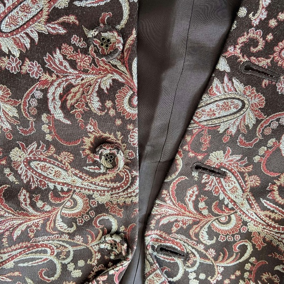 NWT NINE WEST SILK PAISLEY BLAZER BUTTON JACKET CROP SLEEVE ABSTRACT UNIQUE - Picture 5 of 10